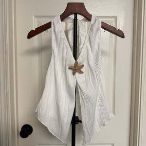 Metal Decor Plunging Neck Halter Top White/139